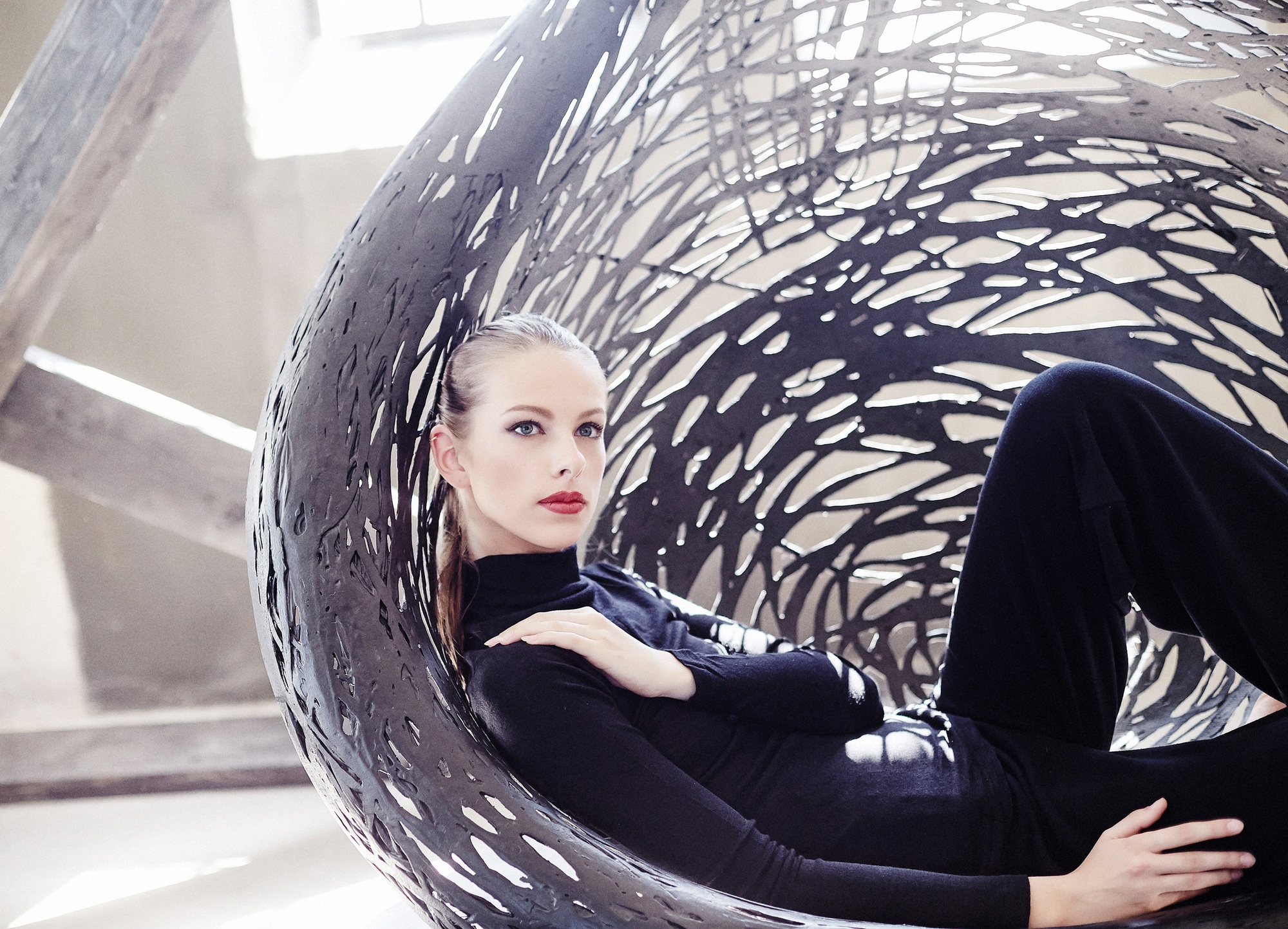 A woman in a black clothes.
