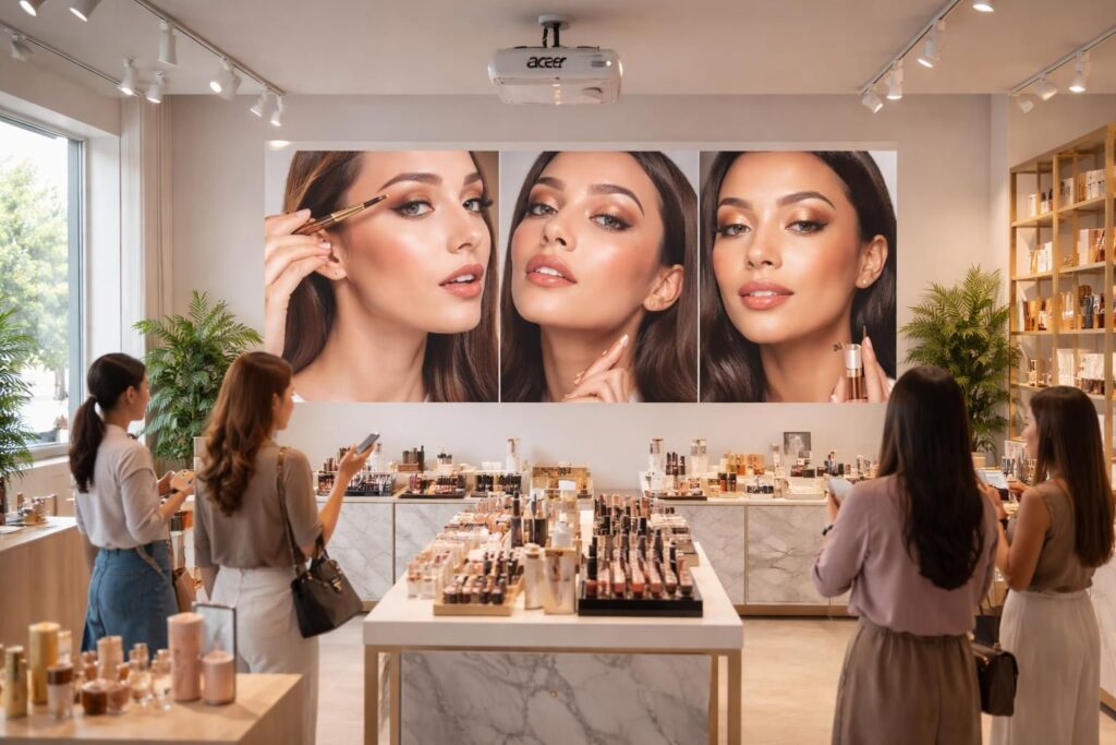 Tutos make-up en grand : animer la boutique avec vidéoprojecteur Acer