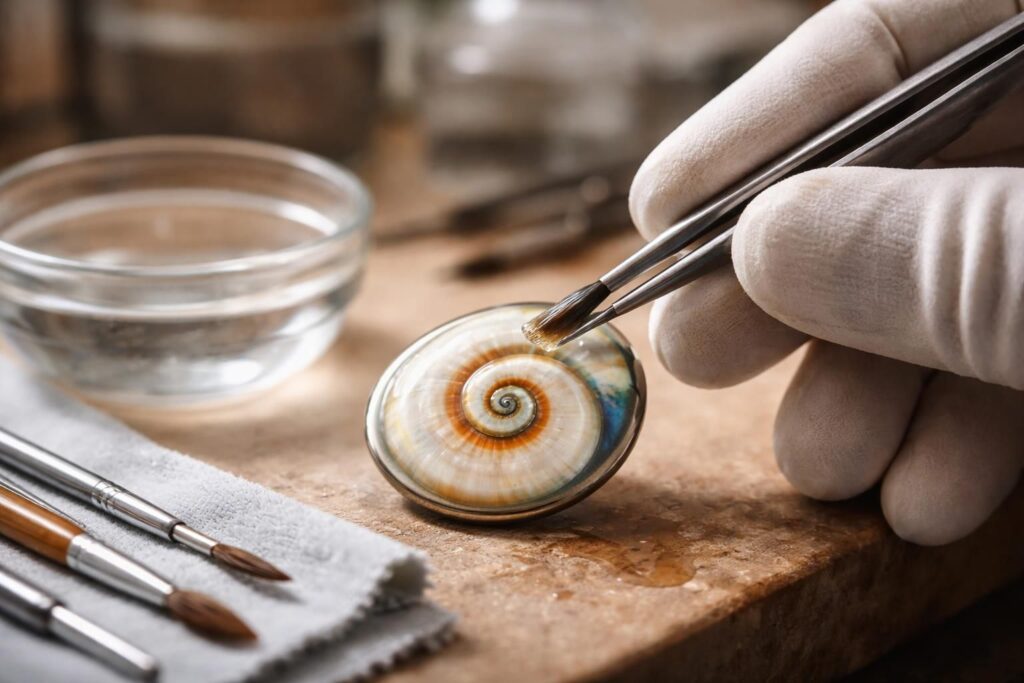 Nettoyage de l&rsquo;œil de Sainte-Lucie pour bijoux en opercule