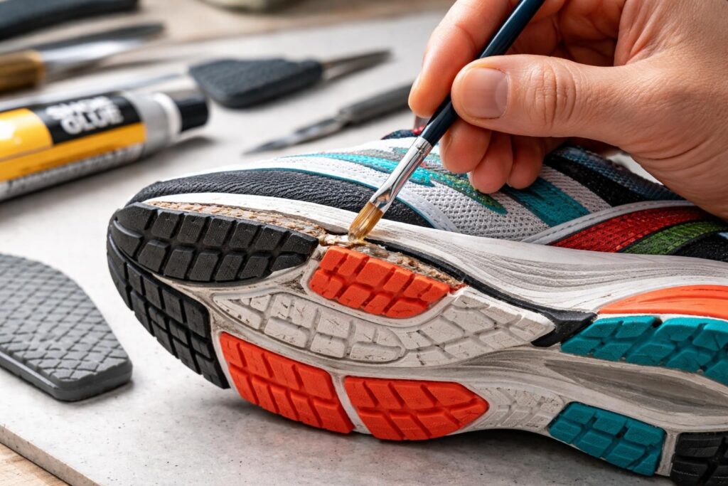 Réparation de la semelle extérieure d&rsquo;une chaussure de sport
