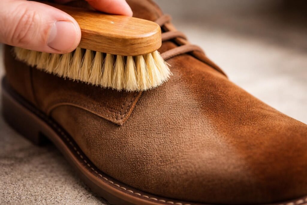Nettoyage du daim sur une chaussure : enlever la poussière, raviver la couleur