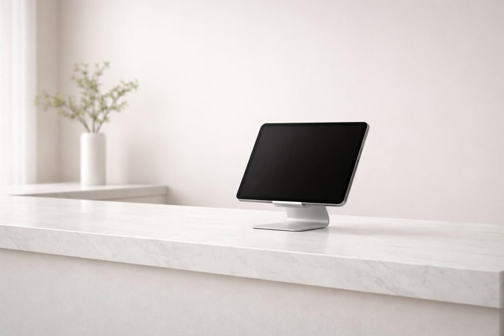 découvrez comment intégrer un ipad avec un support discret et des câbles invisibles pour un comptoir propre et esthétique, alliant modernité et fonctionnalité.